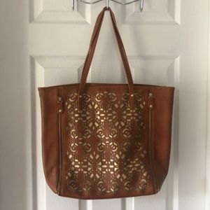 Brown leather purse, gold accents